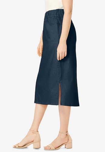 Jessica London Women's Plus Size Casual Comfort Elastic Waist Stretch Denim Midi Skirt3