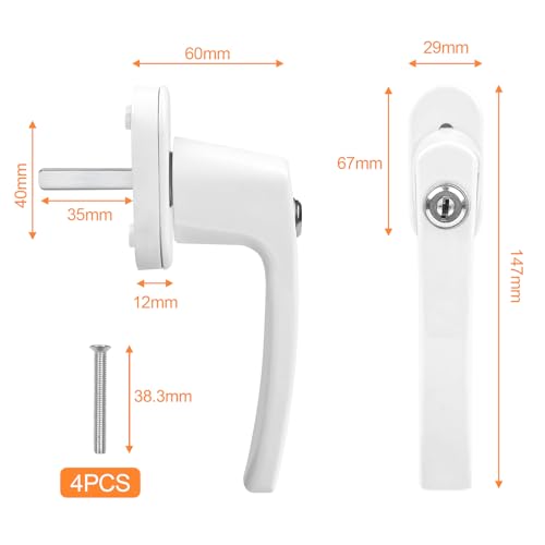 Avesteir 2 Stück fenstergriffe abschliessbar, fenstergriff abschließbar Aluminium, balkontürgriff kindersicherung mit Schlüsseln und Schrauben, Fenstersicherung, für Fenster & Terrassentür (weiß)