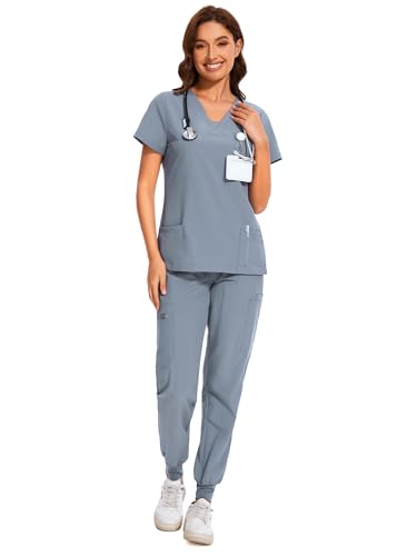 COZYFIT Scrubs for Women: V-Neck Top & Cargo Pants Set