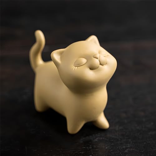 Estatua de Gato de Barro Púrpura Hecha a Mano