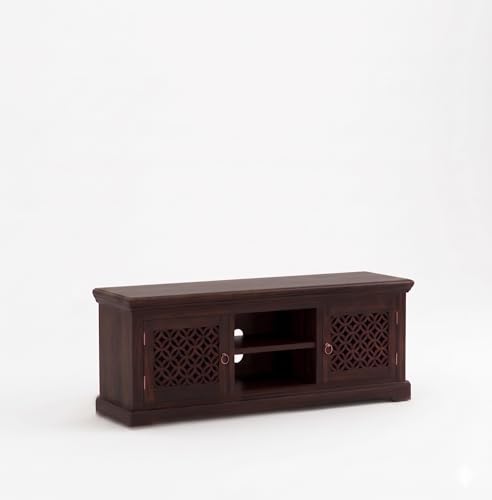 Image of Sheesham Wood Multipurpose Entertainment TV Unit Cabinet with Shelf Storage for Home Living Room Solid Wooden Furniture for Office Decor-Walnut