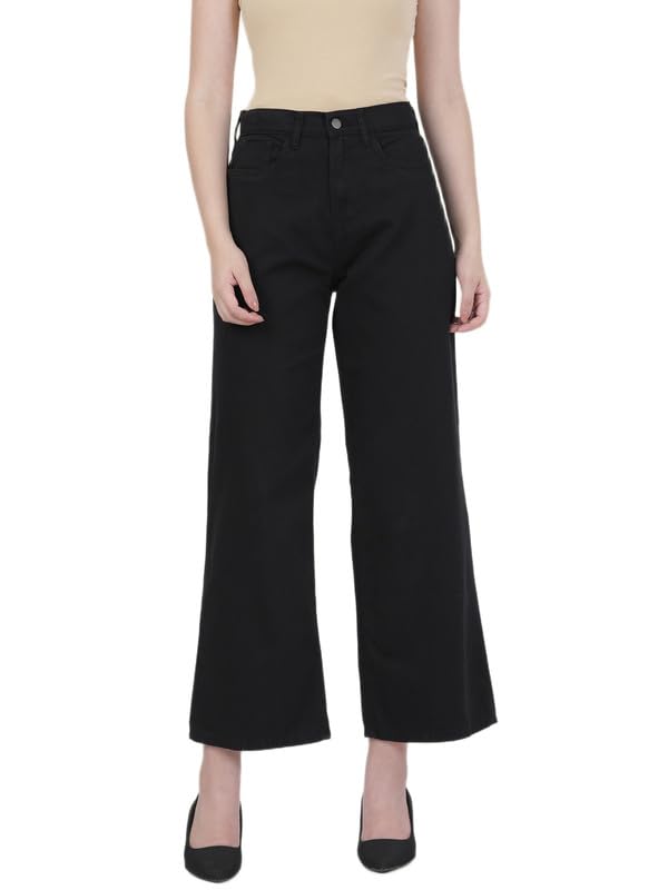 Image of GO COLORS Soft Cotton-Tencel Blend Twill Wide Pants Full Length for Women| Breathable, High Rise