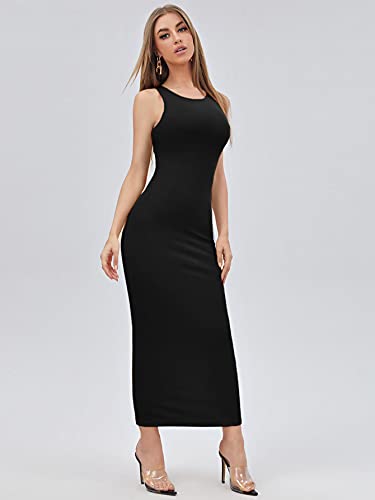 Verdusa Women's Basic Round Neck Sleeveless Solid Bodycon Maxi Long Dress4