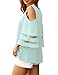 LookbookStore Women's Cold Shoulder Loose Shirt Tops 3/4 Bell Mesh Sleeve Summer Blouse Clearly Aqua Size Medium