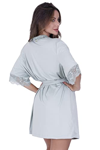 Kit de Robe e Camisola Sofia sem Bojo de Microfibra Light de amamentação Feminino (Verde Teos, GG)