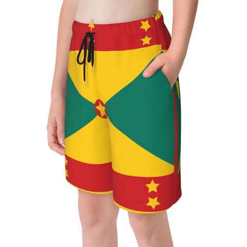 Flag of Grenada Youth Beach Pants, Soft and Breathable, with Drawstring Waist, Suitable for Sports and Leisure.4