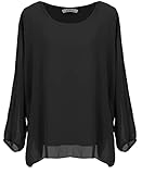 Made in Italy Van Der Rich ® - Bluse Lange Ärmel aus Mousseline mit Innenfutter (Made in Italy) - Damen (Schwarz Lange Ärmel, L-XL)