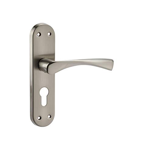 Access Hardware Euro Lock Door Handles on Backplate in Satin Aluminium