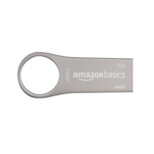 Image of Amazon Basics 64 GB USB 3.0 Pen Drive | Flash Drive | Read Speed Upto 120 MB /s | with Key Ring | Metallic (Silver)