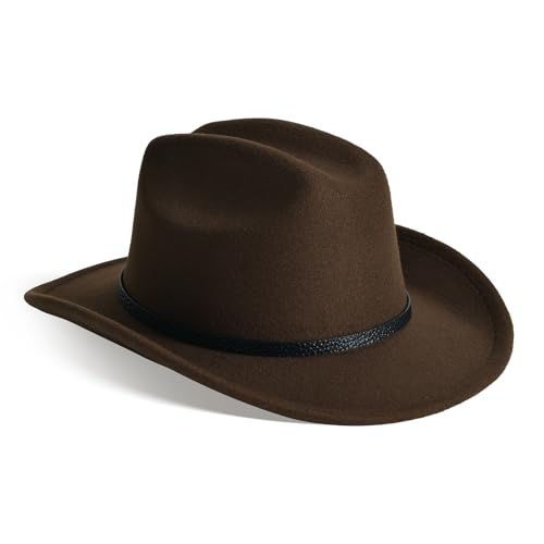 Image of Willheoy Kids Cowboy Hat for Girls Boys Western Cowgirl Hat with Buckle Belt Unisex Wide Brim Fedora Hat Dress Up Costume