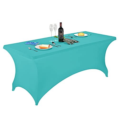 Image of FORLIFE Spandex Table Cover - Fitted 6ft Rectangular Tablecloth, Stretch Patio Table Cover for Wedding, Banquet, Party - Turquoise