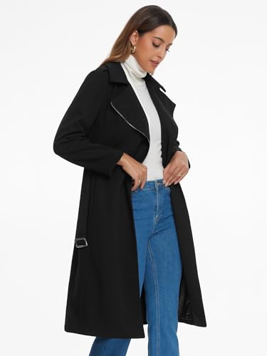 Allegra K Women's Winter Coats Zipper Front Notched Collar Belted Warm Blend Trench Coat3