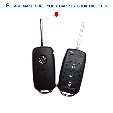 Image of KMH Metal Car Key Cover Compatible with Volkswagen Polo, Vento, Jetta, Ameo Model Smart Flip Keycover with Keychain 3 Button Key Shell Case Holder Protector (Metallic) Pack of 1