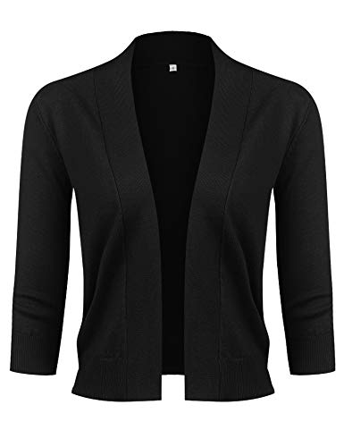 Image of URRU Women's Classic 3 /4 Sleeve Open Front Cropped Cardigan Sweater Lightweight Knit Short Shrugs