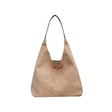 Bolso de hombro de piel de ante para mujer, bolso de mano holgado para el trabajo, compras, beige
