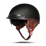 BOSERMEM Motorcycle Helmet with Safety Goggles DOT/ECE Approved, Jet Helmet, Scooter Helmet, Moped Helmet, Chopper Vintage (Matte Black, L 59-60 cm)