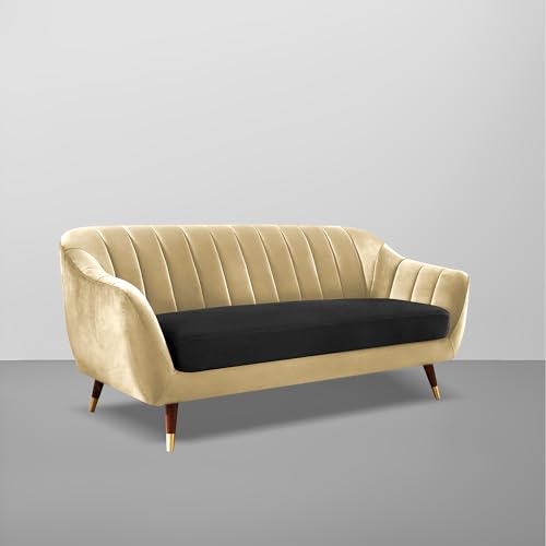 Image of Casaliving Anyse 3 Seater Sofa Set for Living Room (Cream Black Fabric) Premium Fabric Sofa