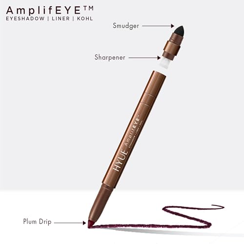 Image of HYUE AmplifEYE 3-in-1 EYE Crayon | Eyeshadow - Liner - Kohl | Plum Drip | Creamy Multi-Use Stick with in-built Sharpener and Smudger | High-Pigment Formula with Vitamin E & Jojoba Oil