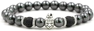 Silver Lion King Face Hematite Beaded Bracelet