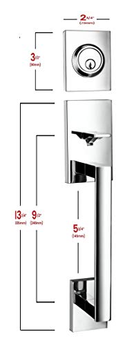 Image of Berlin Modisch HandleSet Front Door Entry Handle and Deadbolt Lock Set Slim Square Single Cylinder Deadbolt and Lever Reversible for Right & Left Sided Doors Heavy Duty - Polished Chrome Finish