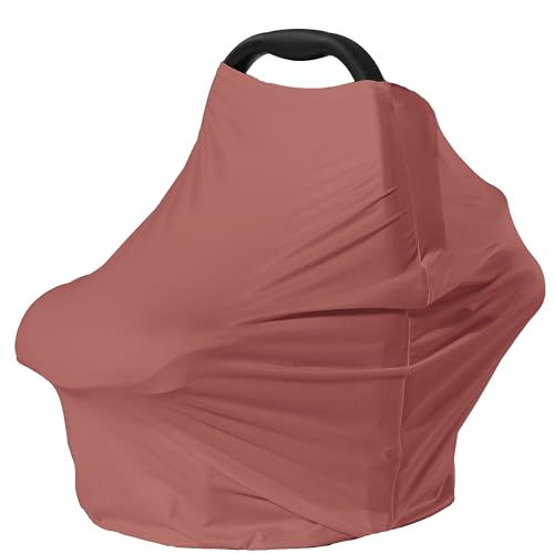 Image of Car Seat Cover Baby for Nursing, Baby Breastfeeding Cover Carseat Canopy Covers, Solid Color Multi-use Nursing Cover for Babies (Bronze red)