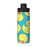 Water Bottle Yellow-Rubber-Duck-Blue-Foam 18 Oz Stainless Steel Vacuum Insulated Wide Flask With Lea