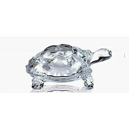 prexi Shop Small Size Original Crystal Tortoise Glass Kachua with Beautiful Bowl Plate Fengshui Vastu Set for Good Luck Feng Shui Turtle Best Gift for Office Showcase Showpiece and Home Decor.(White)