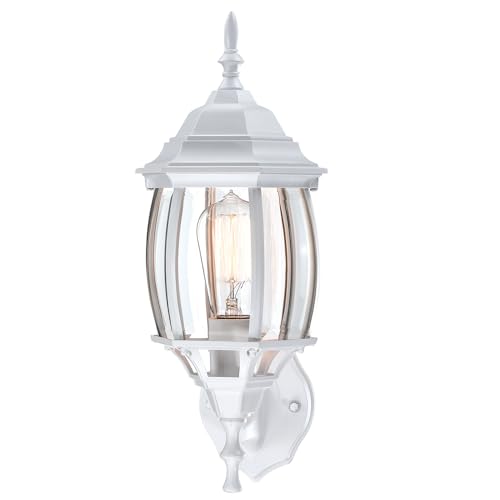 Image of 16.8 Inch White Outdoor Wall Light, Outside Porch Sconce White Outdoor Light Fixture for House Front Door Wall Lantern with Vintage Design, Garage Balcony, E26