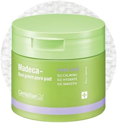 CENTELLIAN 24 Madeca Real Green Pore Pad (5.74fl oz / 60 pcs) - Exfoliating & Soothing Dual-Sided Toner Pads for Sensitive Skin, Pore Care, Korean Skin Care. Centella Asiatica, PHA & LHA