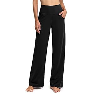 Promover Activewear-Hosen für Damen mit Taschen Jogginghose Hohe Taille Yogahose Weites Bein Straighthose Bauchkontrolle Schlaghose Arbeit Sporthose Klein/Regulär/Groß