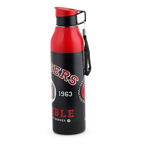 Image of CELLO Puro Steel-X Legend 600 Insulated Water Bottle 600 ml, Black | 3D Touch & Feel Super Heroes Design, Lightweight Leakproof Easy Sip Flip Cap Insulated Water Bottle For School Kids Office & Travel