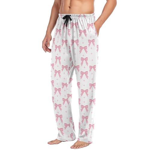 Men’s Ribbon Bow Pajama Pants with Pockets, Comfortable Lounge Sleep Bottoms#6704
