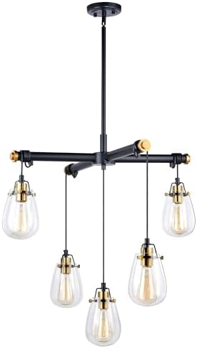 VAXCEL Kassidy 5 Light Black Industrial Teardrop Chandelier Clear Glass
