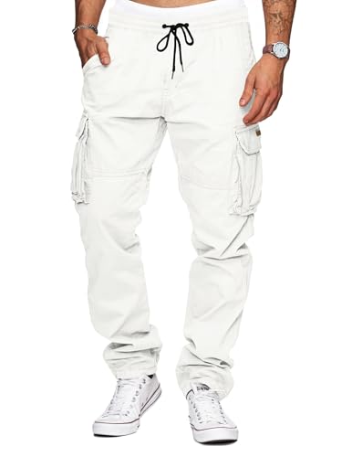 TARAINYA Pantalon Cargo Homme Coton Baggy Chino Cordon de Serrage avec Poches Blanc XL