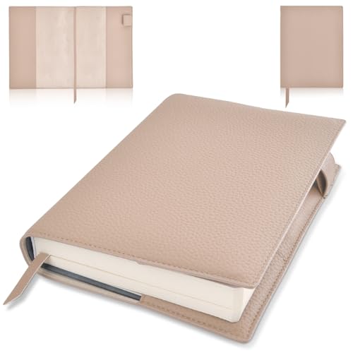 A5 ブックカバー 防水ナイロン製 ペンホルダー&収納ポケット付き、文芸書・参考書・手帳に最適、しおり紐でページマーキング 大判対応 (B-アプリコット)