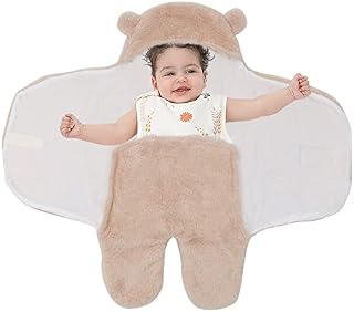 TURMIN Newborn Sleeping Bag with Legs, Premium Cotton Baby Hooded Swaddle Super Soft Receiving Swaddling Blanket Plush Essential for Infants Clothes, Khaki, S(0-1 Months)