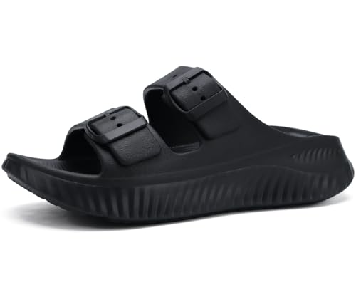 KuaiLu Mujer Sandalias Ajustable de Recuperación Comodas Señoras Soportes Chanclas Ortopedicas Fascitis Plantar de Arco Ligera Abierta Deportivas Chancletas Verano Playa Goma Todo Negro 40