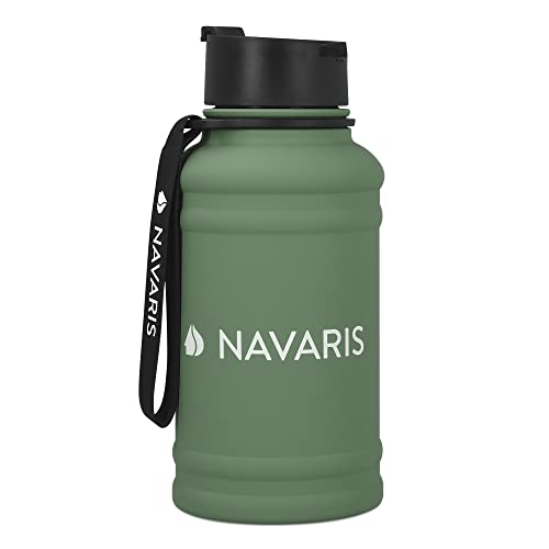 Navaris Botella de agua de acero inoxidable - Cantimplora de metal de 1.3 L -...