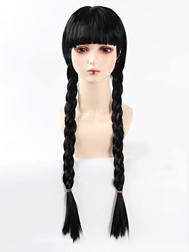 Benylion Wednesday Addams Wig Long Black Braided Wig With Bangs Kids Girls Addams Family Costume Hair Wig Role Play Hair For Party Halloween Cosplay #TOP1