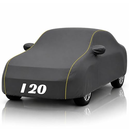 Image of Safe-Cars New Grey 100% Waterproof i20 Car Cover | Polyester Car Body Cover for Rain & Sun | UV Protection, Dustproof, Scratch Resistant, Windproof, Heat Resistant, Custom Fit