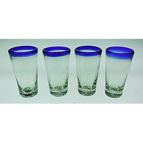 Mexican Shot Glasses, Hand Blown Blue Rim, Set of 4, 4 Oz. Cover
