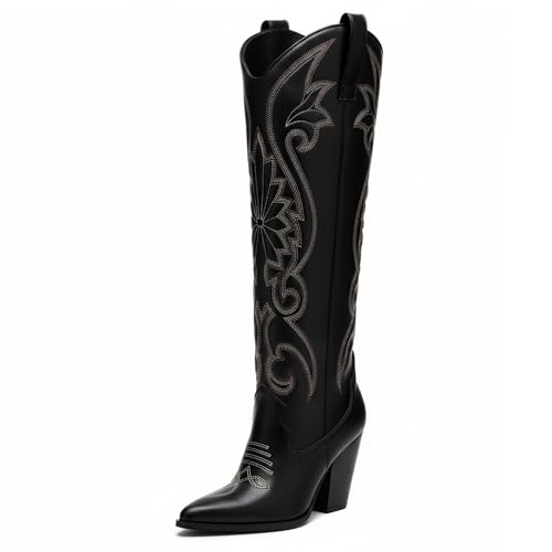 Image of WIRALOMI Cowboy Boots for Women Knee High Western Chunky Heel