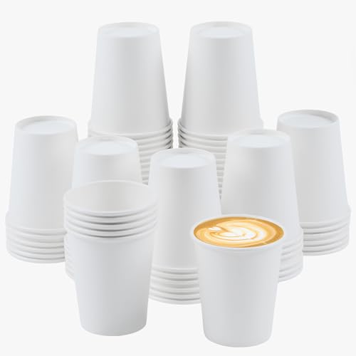 Sveikie 120 Pack 9 oz Leak-Proof Disposable Paper Cups for Hot/Cold Coffee, Tea, Beverage Cups - Holiday Party DIY Office Drinking Cup Supplies (White)