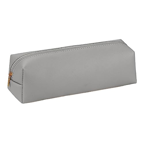 ulafbwur Astuccio portamatite in ecopelle resistente astuccio con cerniera liscia Custodia compatta portatile per cancelleria per casa scuola astuccio durevole grigio