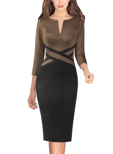 Image of VFSHOW Womens Front Zipper Work Office Business Casual Church Sheath Dress