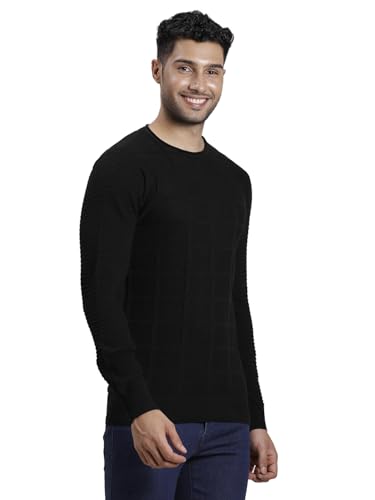 Pull en tricot noir homme col rond doux qui ne gratte pas - 4