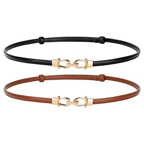 JASGOOD Leather Skinny Women Belt Ladies Thin Waist Belts Plus Size Adjustable for Jeans Pants Dresses with Metal Buckle