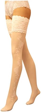 JUST BEAUTY TOUCH 13 cm Deep Lace Top Patterned Hold-ups Stockings 20 Denier Rose Pattern