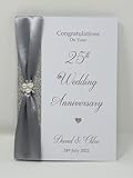 25th Wedding Anniversary Card - Silver 25 Year Twenty Fifth Anniversary Luxury Greeting Card, Personalised Gift for Wife, Husband, Couple, Friends - A5 Card - 20 Colours to Choose - Image 5