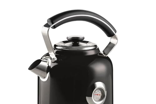 Ariete, Moderna 2854, Bouilloire Electrique en Acier Inoxydable avec Thermomètre et Niveau d'Eau Visible, Socle Sans Fil 360°, Arrêt Automatique, Capacité 1.7 L, 2000W, Noir